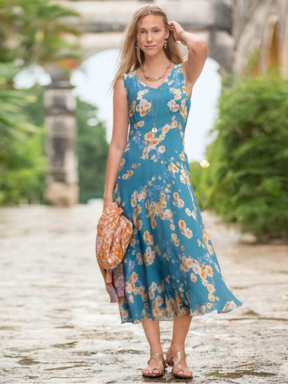 Sundance Silk Floral Midi Sleeveless Dress Size 8